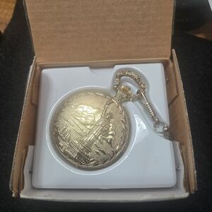 Gold Pocket Watch with Scenic Engraving